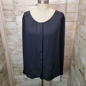 Worthington Black Lace-Accent Long Sleeve Blouse